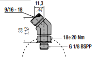 PA-AS G 1/8" PORT TO ORFS HOSE END - 45 DEGREE