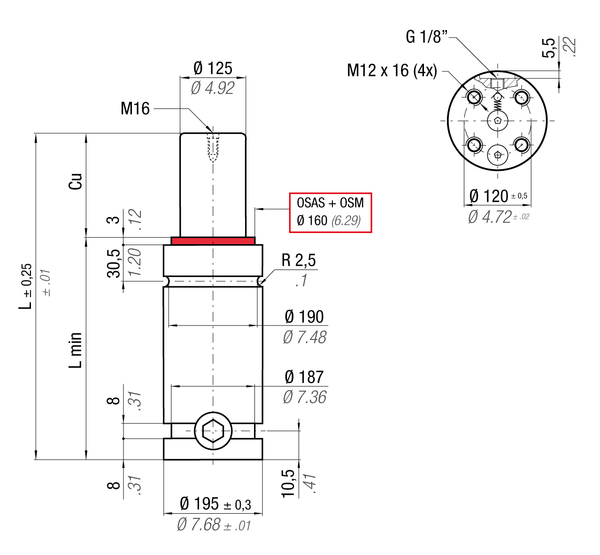 H18500-160D 195MM  DIA X 160MM  STROKE ISO GAS SPRING