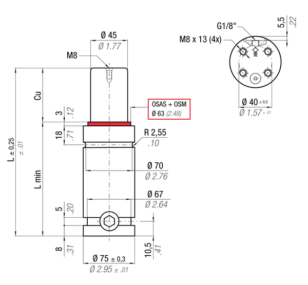 RF2400-019B 75MM  DIA X 19MM  STROKE GAS SPRING