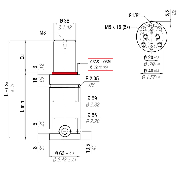 RG1500-025B 63MM  DIA X 25MM  STROKE RG GAS SPRING