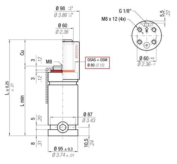 RS4200-029B 95MM  DIA X 29MM  STROKE WITH SKUDO CAP