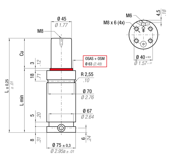 RV2400-075B 75MM  DIA X 75MM  STROKE ISO GAS SPRING