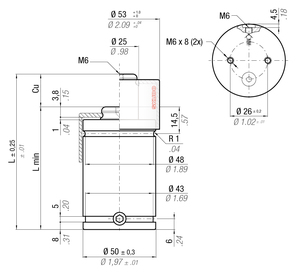 KE1800-006B 50MM  DIA X 6MM  STROKE WITH SKUDO CAP OPTION